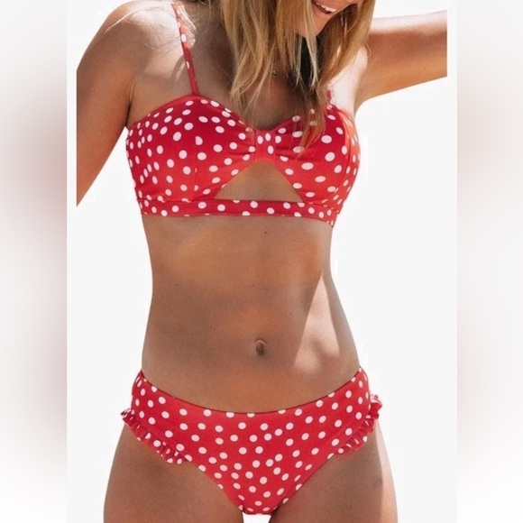 Other - Two Piece Polk a Dot Red Bikini Swimsuit Sets, 2-Piece Swim Set NWT Size L